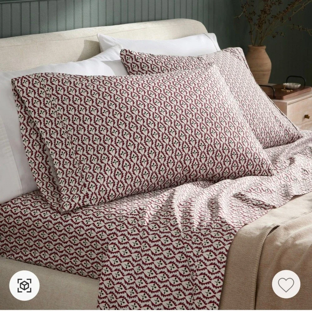 New Threshold Performance Sheet Set Woodblock Leaf 400 Thread Count Queen